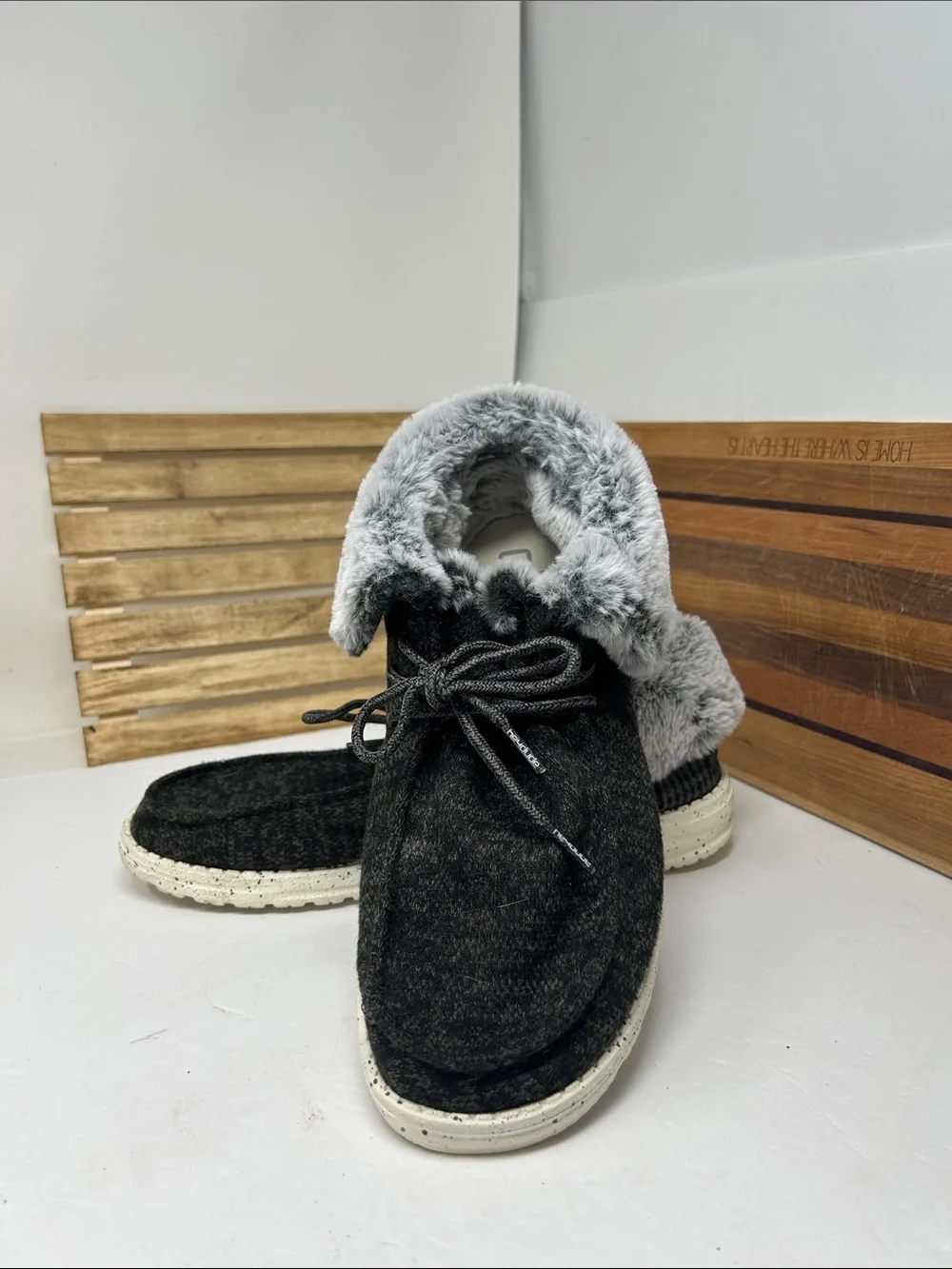 Hey Dude Black Lace-Up Faux-Fur Cuffed Boots